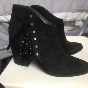 Suede Fergie Booties with Studs and Fringe